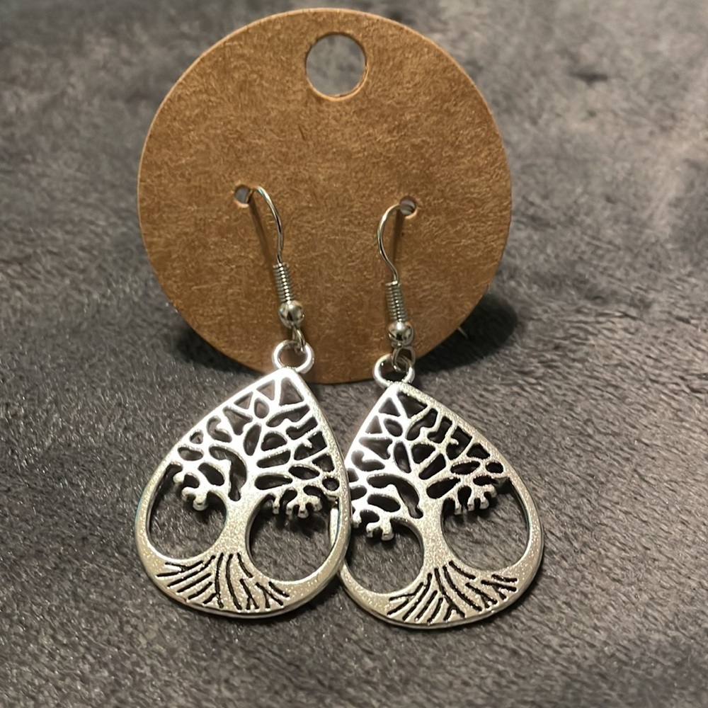 Tree of Life Teardrop Pierced Earrings